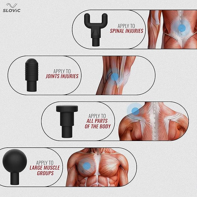 Massager Gun 4 Heads, 6 Speed, Rechargeable, Handheld, Percussion Muscle Massager for Full Body Relief, Muscle Relaxation of Neck, Shoulder, Back, Foot for Men & Women, Black.