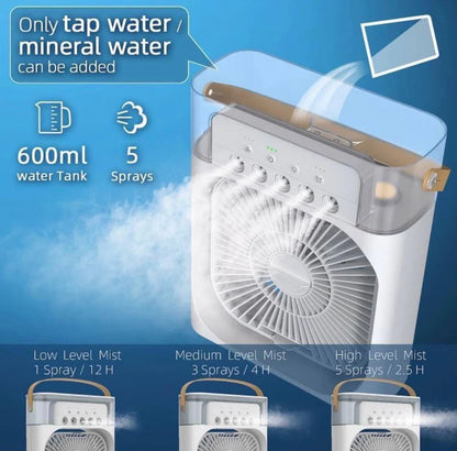 Portable Air Conditioner Fan 3 Wind Speeds 600ml Air Humidifier 7s LED Night Light Personal Cooling Fan Air Cooler Ice Air Cooler Fan Sprays 2 Year Warranty