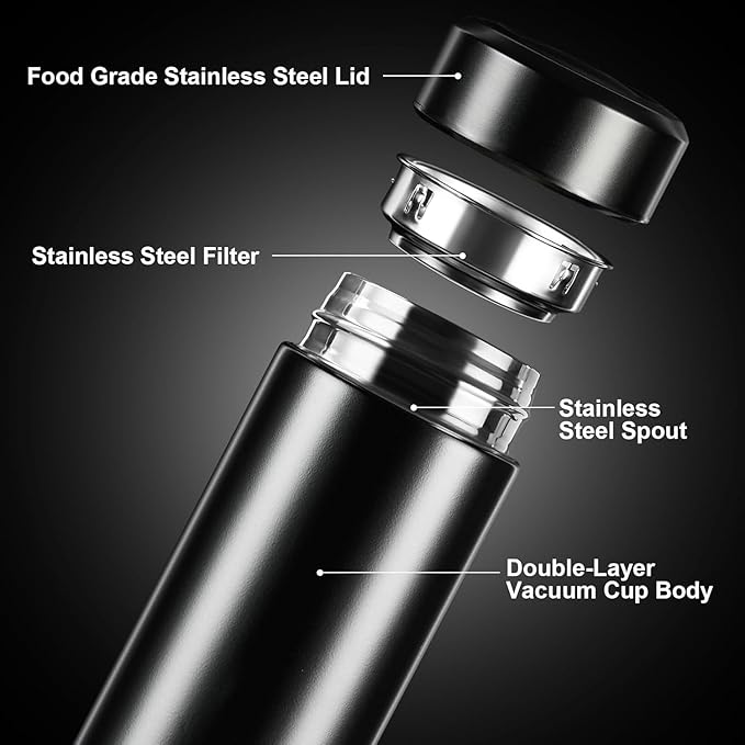 Stainless Steel Sports Water Bottle with LED Temperature Display, Double Wall Vacuum Insulated, 500 ML, Keeps Hot for 24 Hours