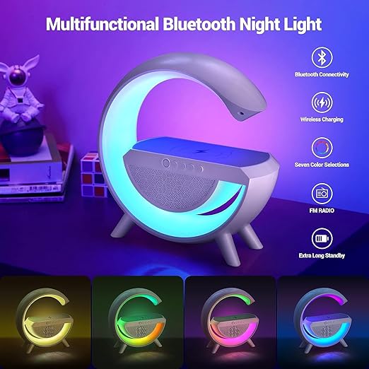 New Multi-Function Bluetooth Table Lamp with Wireless Charger Speaker Alarm Clock App Control