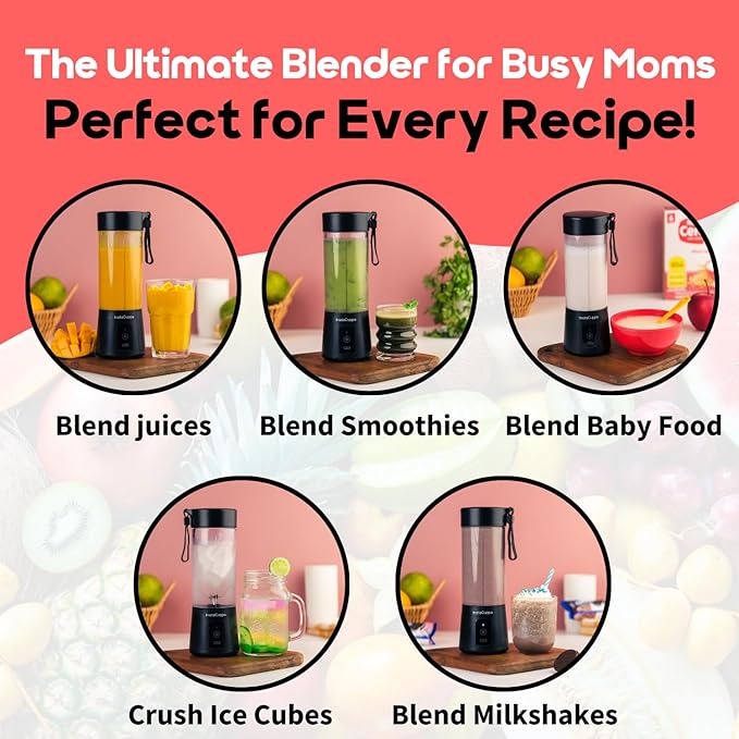 Portable Blender for Smoothie and Juices, Milk Shakes, Crushing Ice, USB Rechargeable