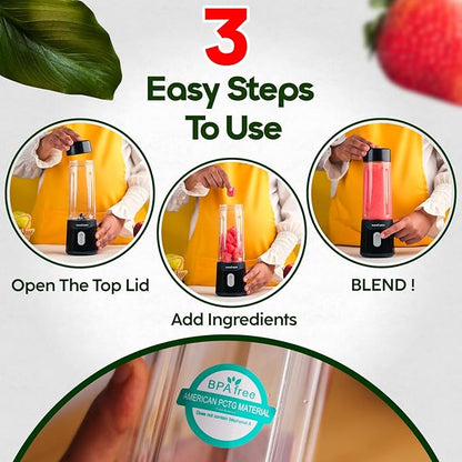 Portable Blender for Smoothie and Juices, Milk Shakes, Crushing Ice, USB Rechargeable