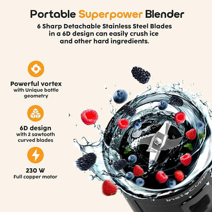 Portable Blender for Smoothie and Juices, Milk Shakes, Crushing Ice, USB Rechargeable